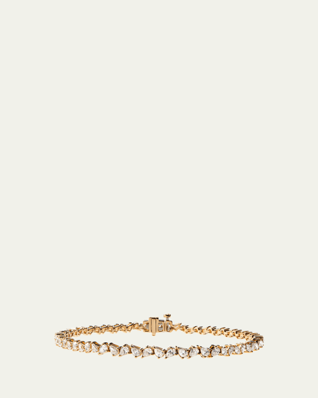 14K Yellow Gold Zig Zag Graduating Diamond Pear Bracelet, 7"L